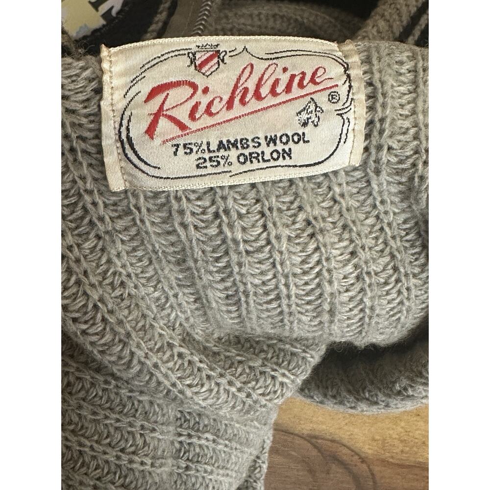 VTG 50s 60s Richline Lambswool Orlon Zip-Up Cardigan Sweater - Grey/Black - M/L - Picture 3 of 9